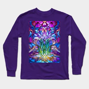 Stained Glass Orchid Flower Long Sleeve T-Shirt